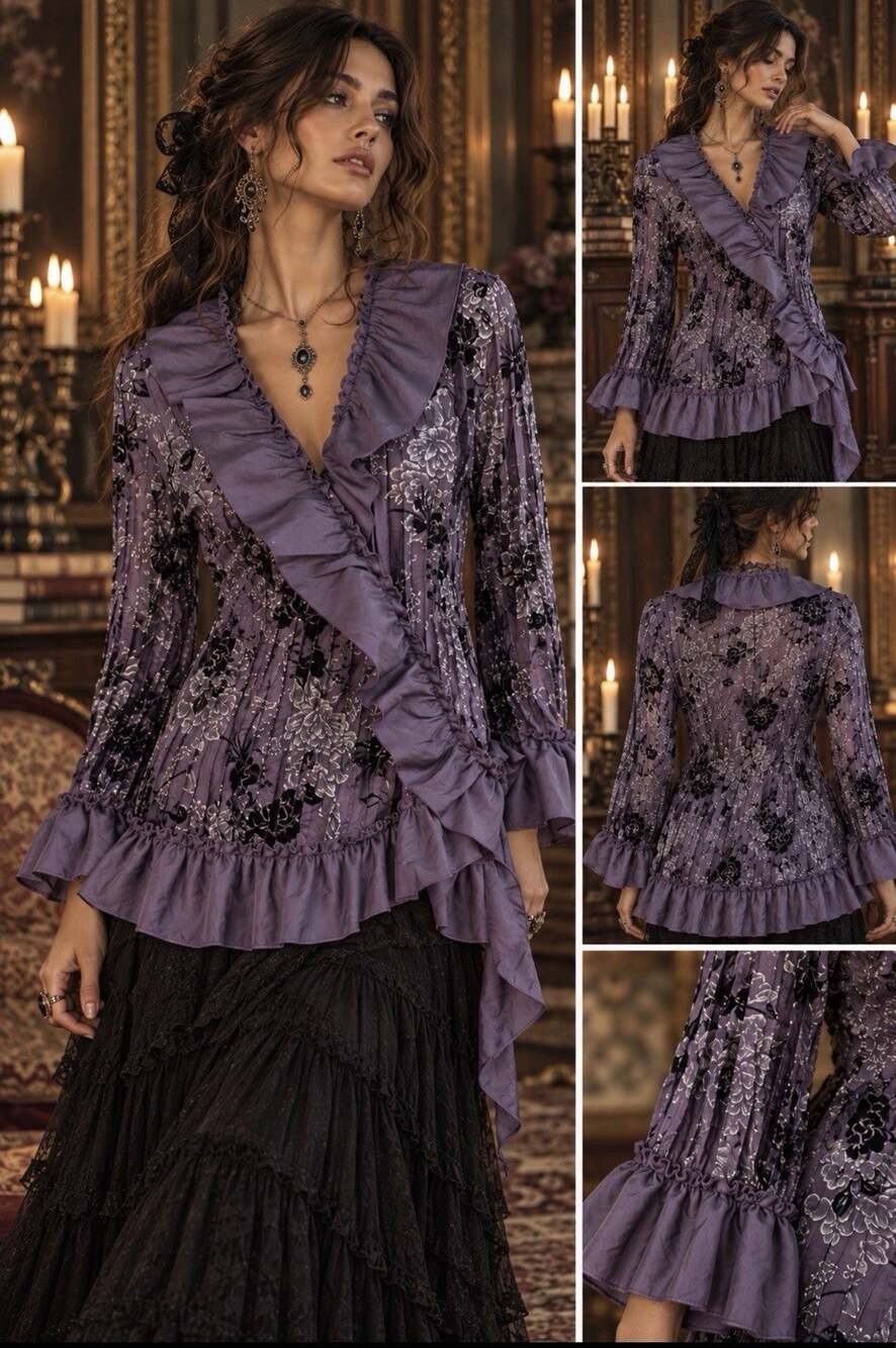 VTG Dressbarn Purple Womens Top Sz M Whimsigoth Victorian Gothic Romance Fairy